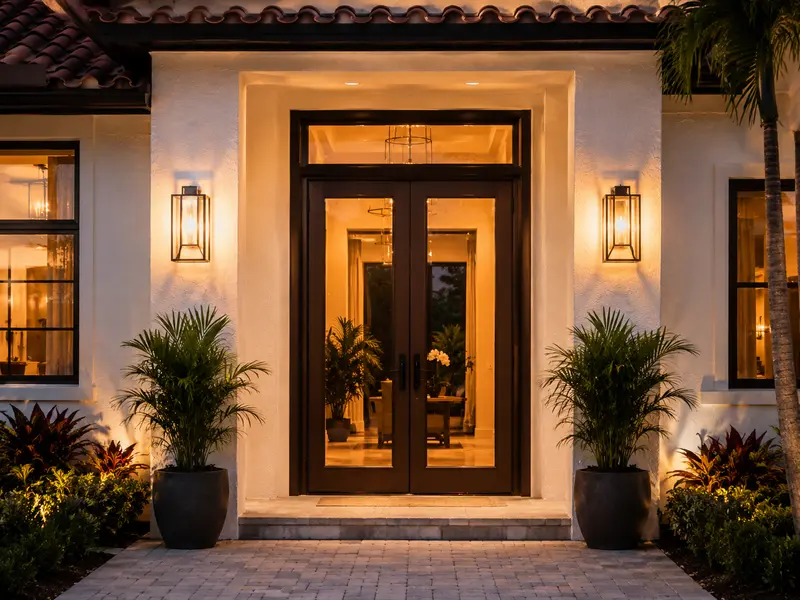 Hurricane-rated impact entry door on a Florida home