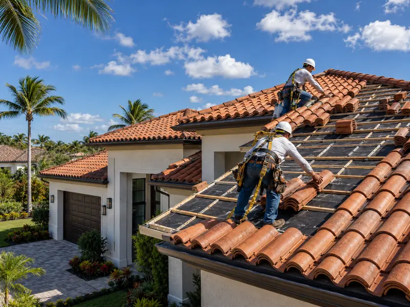 Hurricane-resistant roof installation on a Florida home